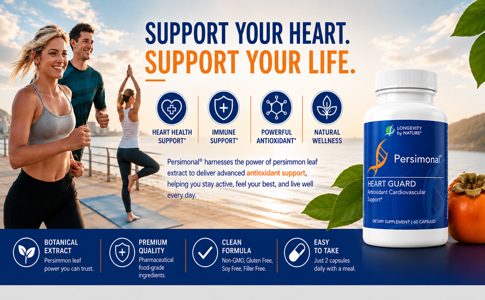 Persimonal Heart Guard supplement bottle for active heart health and natural wellness.